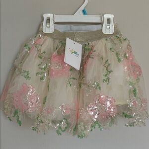 Lola + The Boys Sequin Floral Tutu Skirt - Pink and Green